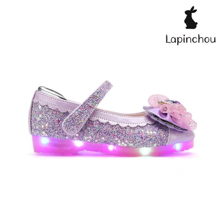 (신세계센텀점)[LAPINCHOU] 라팡슈 엘레나 베아트리체 메리제인 라이트 글리터 퍼플 키즈구두 여아구두 LED구두