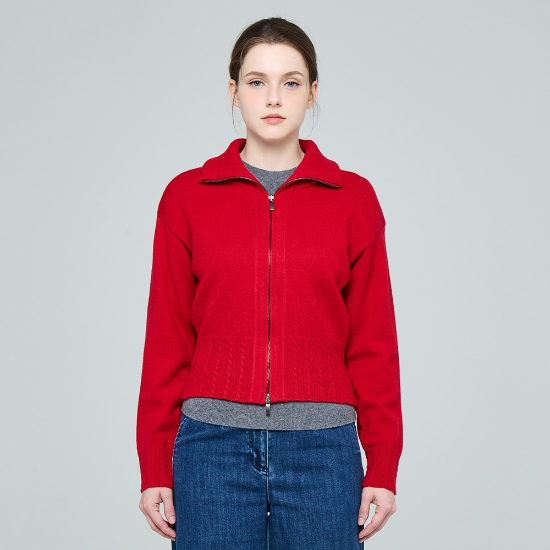 케이블 리브 포인트 집업 프리지아 가디건 (UFKKCA35BN-RED)