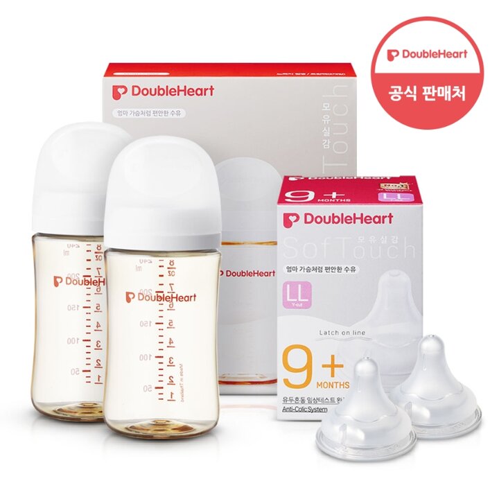 더블하트 모유실감 3세대 PPSU 젖병 트윈팩 240ml 제뉴인화이트 +3세대 젖꼭지(2입x1개) LL