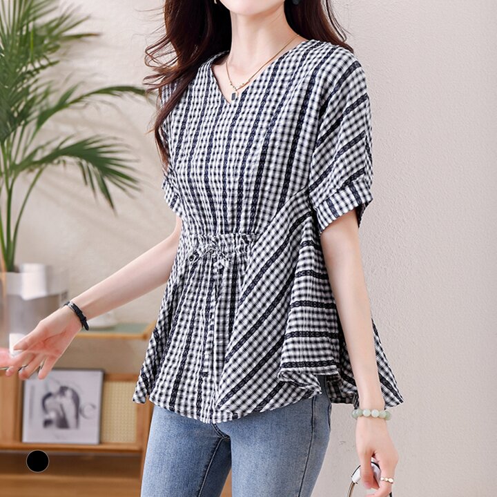 클라셰 (77까지)캐주얼체크데일리블라우스_B5M0798