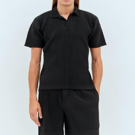 25 SS 옴므 플리세 이세이미야케 Pleated 논버튼 폴로 셔츠 블랙 HP48JM430 15 BLACK