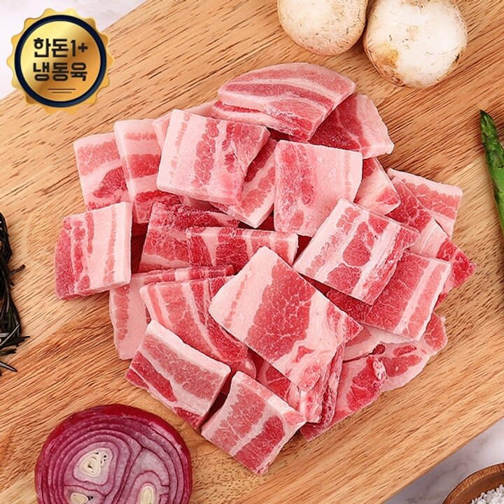 [웰굿][냉동][한돈1+]국내산 돼지고기 급속냉동 삼겹살 500g