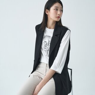 [지센] 홑겹 테일러드 롱 베스트 LFVTO401_BK