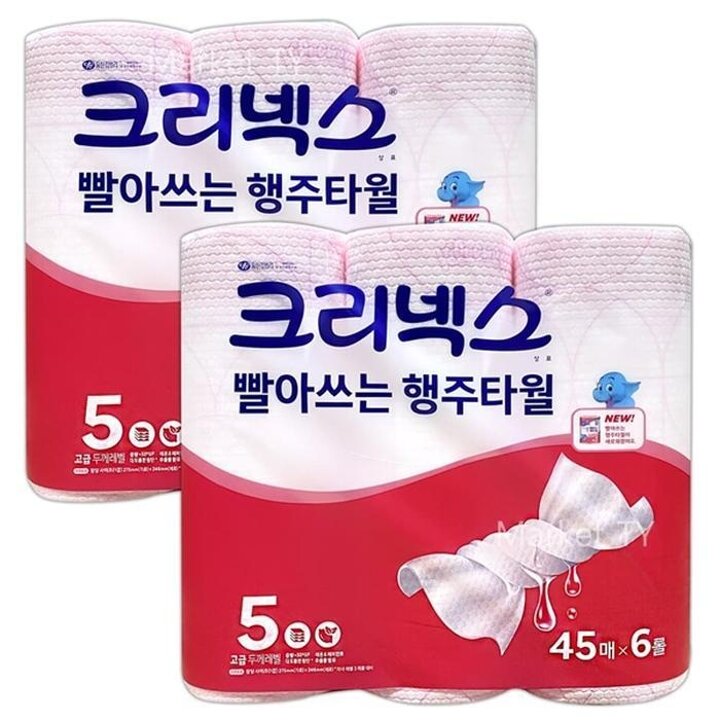 크리넥스빨아쓰는핑크행주타월45매x6롤x2팩