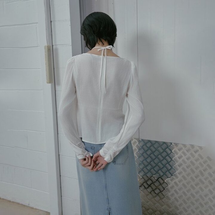 (광주신세계)스퀘어넥 셔링 끈 블라우스 AS1WB265