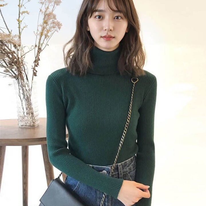여자 포근 도톰 기본 목폴라 골지 티 LDW-TSA-SSIS622-딥그린