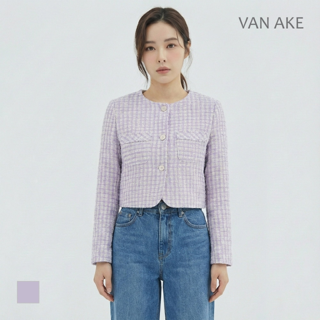 [반에이크] 라운드넥 패턴 트위드자켓_VB35JKQ302Z