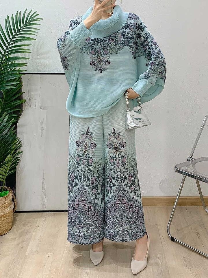 플라라 (88까지)플리츠타이더블카라블라우스 팬츠SET