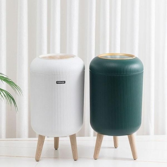 2컬러 감성 인테리어 템바 캡슐 10L 원터치 버튼 휴지통 쓰레기통
