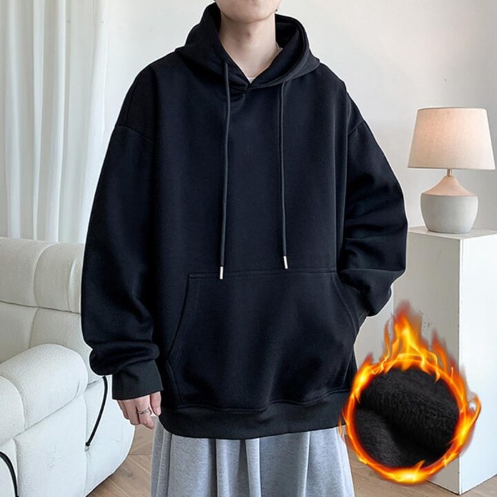 [옷자락] 남성 기모후드티 겨울긴팔 오버핏 캥거루 박시 티셔츠