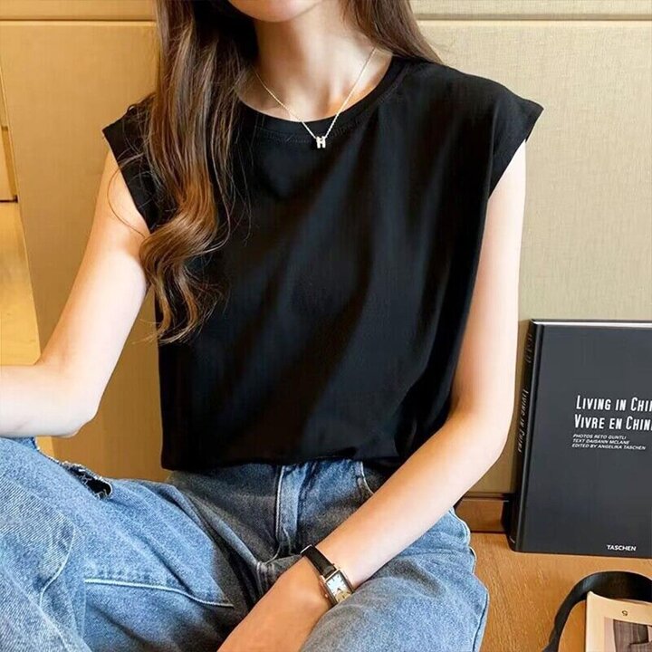 [옷자락] 여성 오버사이즈 블랙 화이트 민소매 이너 티셔츠