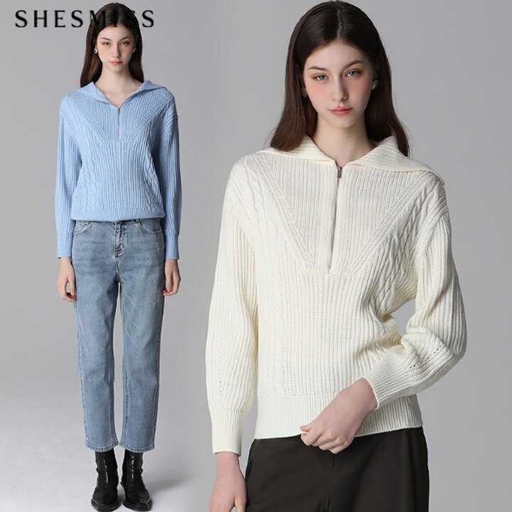 [쉬즈미스(SHESMISS)] 울 혼방 하프 집업 니트 풀오버 (택가격168000원)