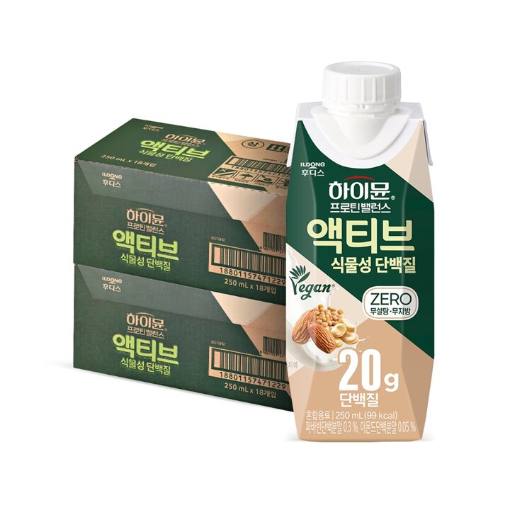 [S] 하이뮨 프로틴 밸런스 액티브 식물성(250ml*18입) 2박스