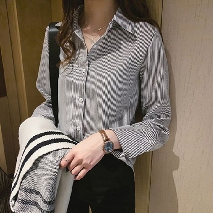 스트라이프 남방 카라넥 블라우스 캐주얼셔츠19645487667501