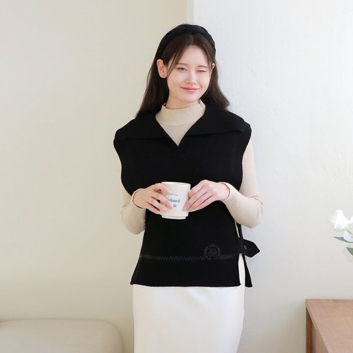 [최초가 99,000원][르포엠]메리노울100 헤리티지 카라 니트 베스트