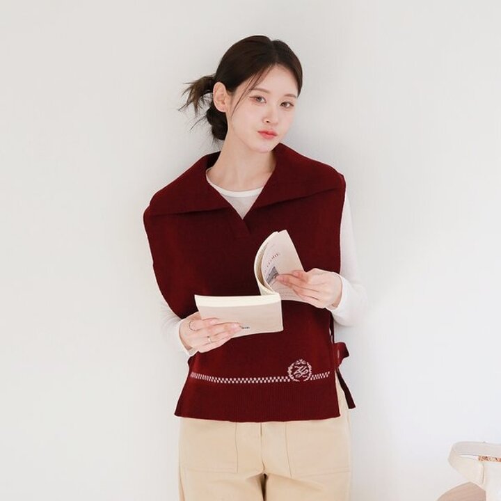 [최초가 99,000원][르포엠]메리노울100 헤리티지 카라 니트 베스트