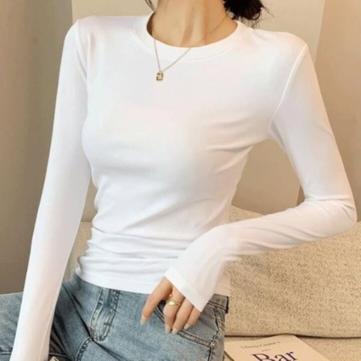 [하프클럽/옷자락]여성 간절기 라운드넥 슬림 긴팔 이너티
