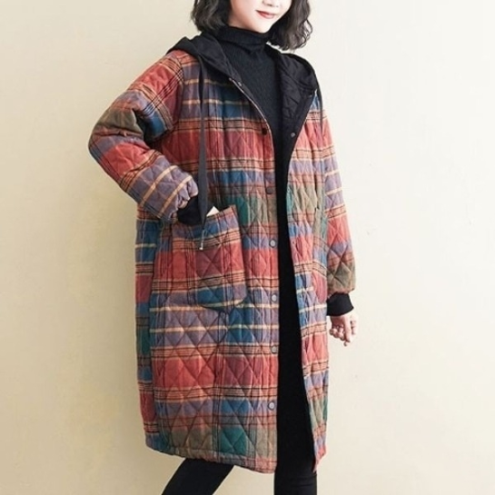 은창)브라이트 퀼팅 데일리 체크 후드 보온 점퍼 아우20293289667501