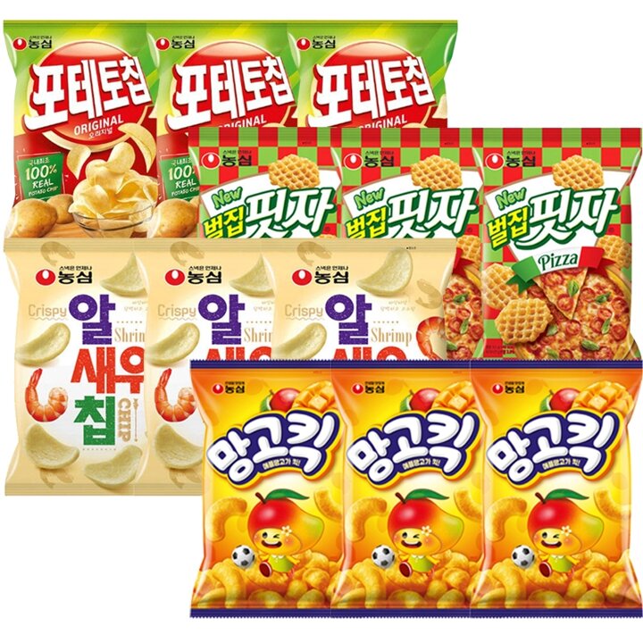 농심 망고킥3봉+알새우3봉+포테토칩3봉+벌집핏자3봉