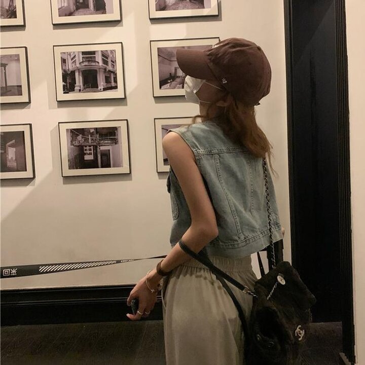 [프리티글라라]크롭청데님조끼베스트여성