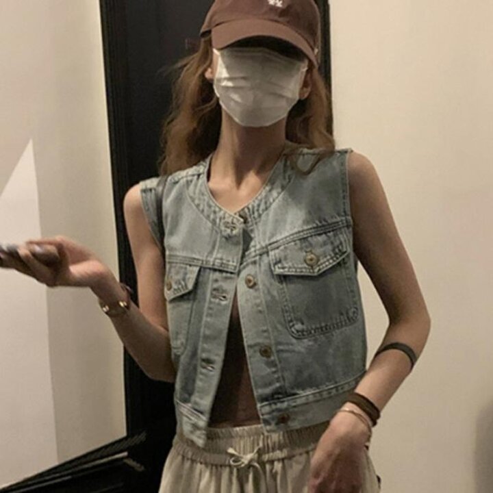 [프리티글라라]크롭청데님조끼베스트여성