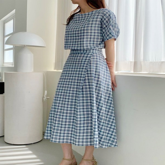 보트넥 체크 원피스YMSH26SS421