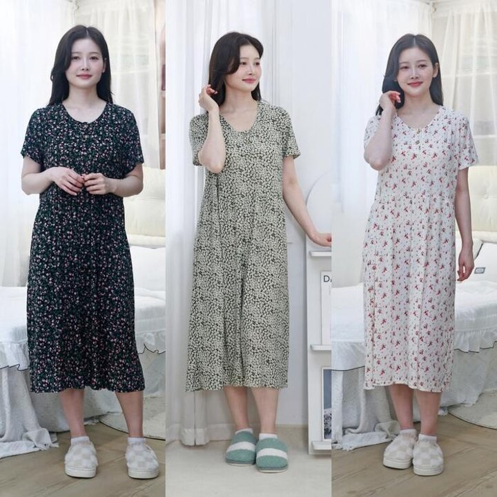 여름 플라워 냉장고 냉감 원피스잠옷 홈웨어원피스 (8789620A)