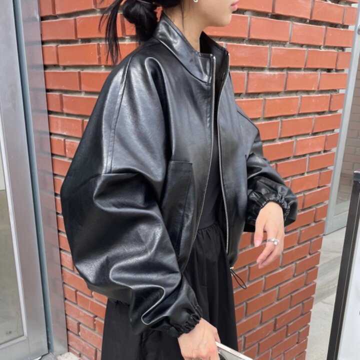 여자 오버핏 벌룬 가죽 라이더 집업 자켓 SDW-JKA-SMFNC030054