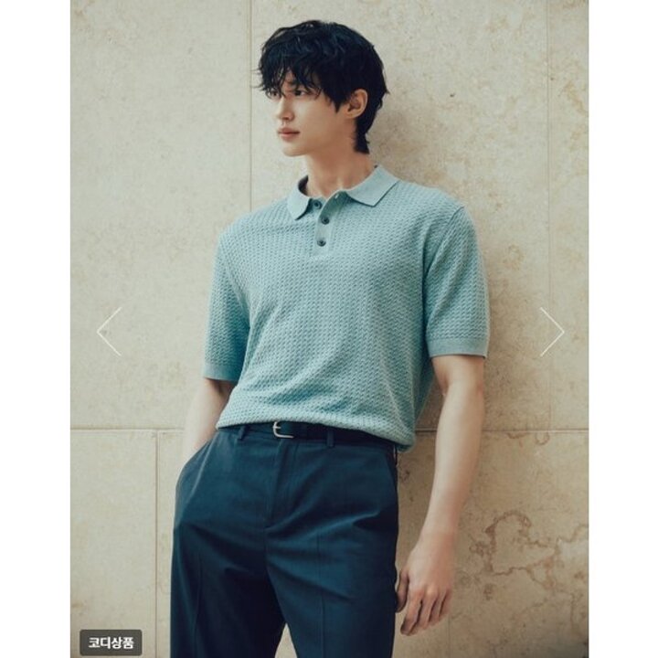 (신세계마산점)NEW [변우석] 남자 잔케이블 폴로넥 반팔 니트 스웨터 12GG055532