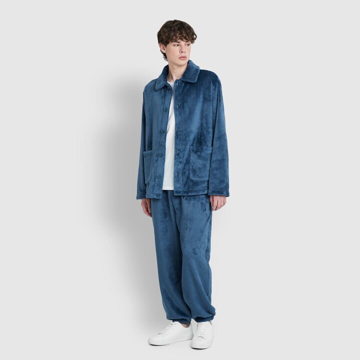 [JAJU/자주] 남 극세사 플랫 카라 파자마 셔츠_틸블루