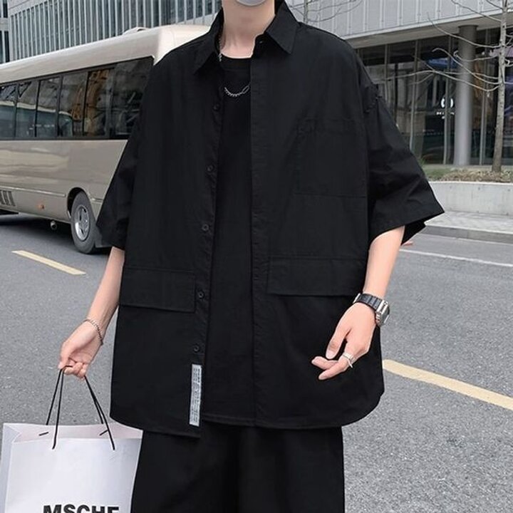 셔츠 블라우스 남방 오버핏 반팔 포켓 남성 베이직 남자반팔셔츠