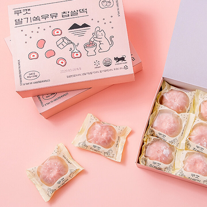 쿠캣 딸기쏙우유 찹쌀떡 540g 2팩
