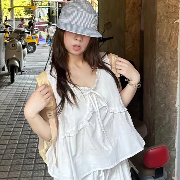 여성 썸머 레이스 프릴 나시 블라우스