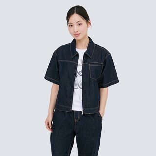 여성) 불변 난스판 노말워싱 반팔 데님 자켓 AP2DDJ456-VN