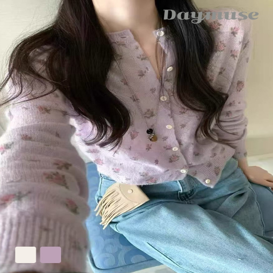 미라벨 플로 가디건 라운드넥 긴팔 니트