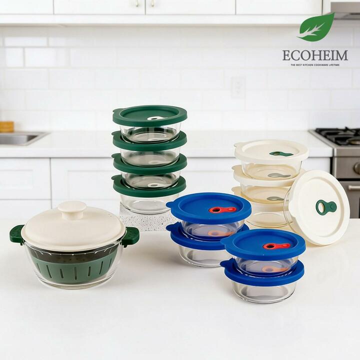 ★방송★ 에코하임 유리 밥용기 풀세트 (총13개/ 400ml 밥용기 12개 + 1,000ml 찜용기 1개) 