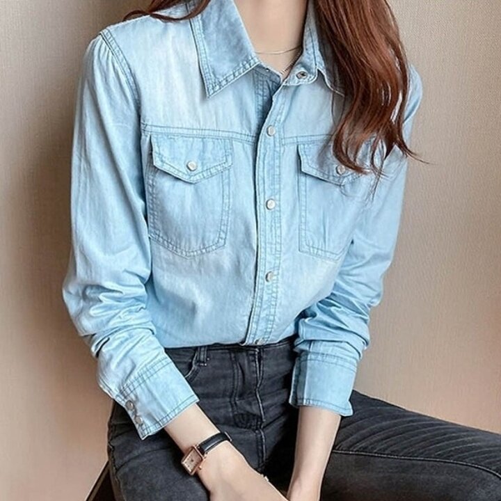 여자데님셔츠 청남방블라우스 봄여름가을 얇은 진연청19645470667501