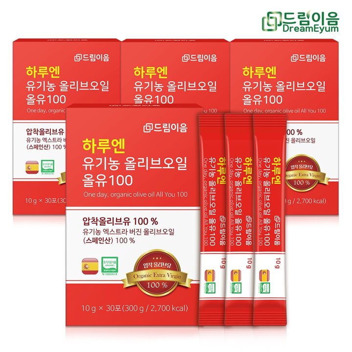 드림이음 하루엔 엑스트라버진 피쿠알 유기농 올리브오일 스틱 10g x 30포 4박스