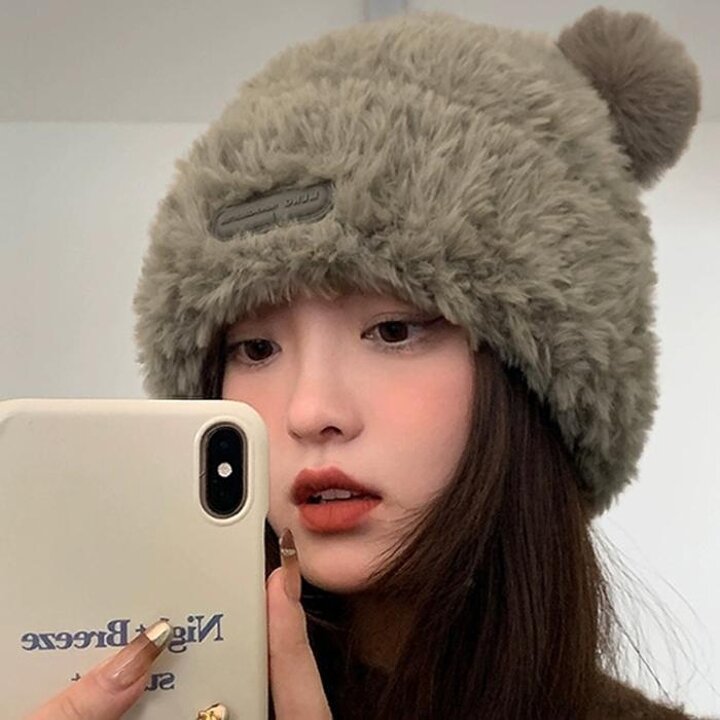 여성귀달이모자귀덮는겨울곰돌이털비니