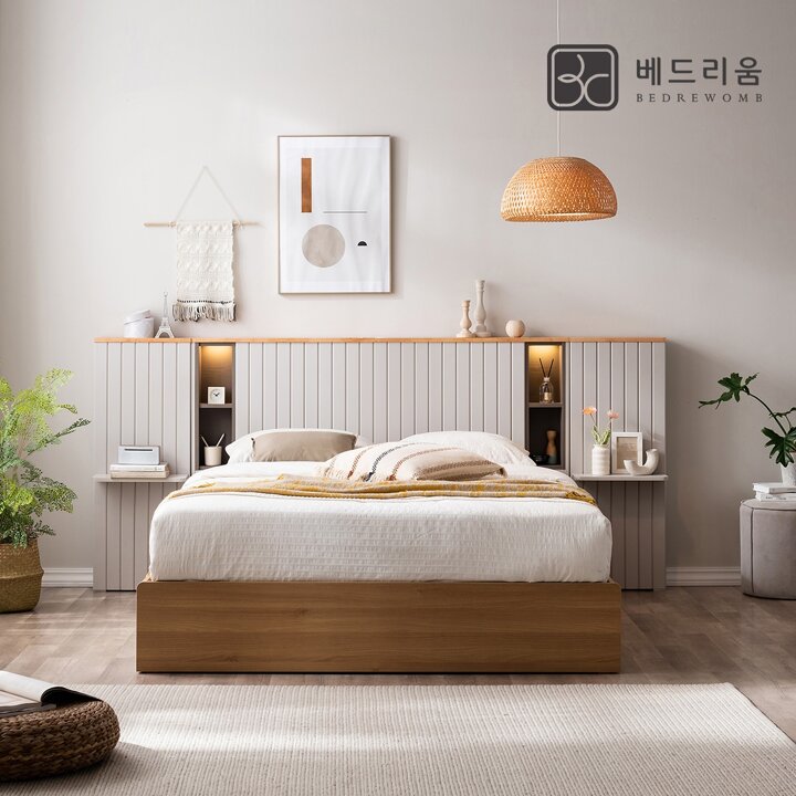 [단독특가/풀세트]베드리움 리디아 LED 원목침대K+사이드패널 1EA+릴렉서 허리특허(M.H)