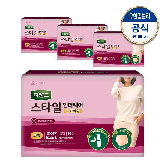 디펜드 스타일 언더웨어 프리미엄 파워 흡수력 요실금 팬티형 여성용 성인기저귀 중형 14매x4팩