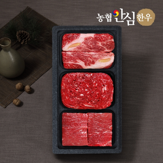 (주)인정푸드테크 [농협안심한우] 1등급 감사혼합세트 (등심+불고기+장조림)/팩당400g/총1.2kg