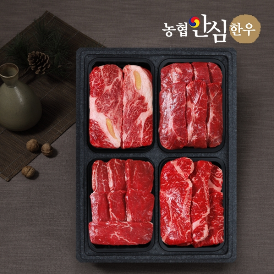 (주)인정푸드테크 [농협안심한우] 1등급 일품로스세트 (등심+채끝+안심+특수)/팩당400g/총1.6kg