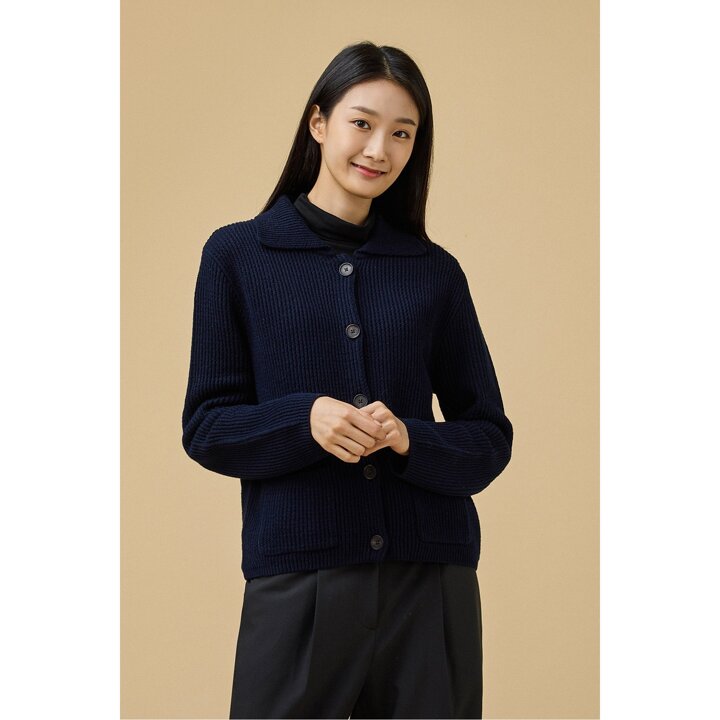 [JAJU/자주] 여 카라 버튼 가디건_네이비