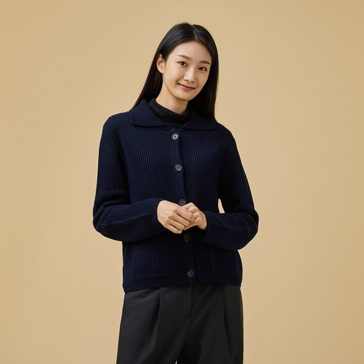 [JAJU/자주] 여 카라 버튼 가디건_네이비