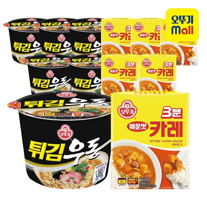[본사직영][카레튀김우동SET] 오뚜기 튀김우동 용기 6개+3분카레 매운맛 6개