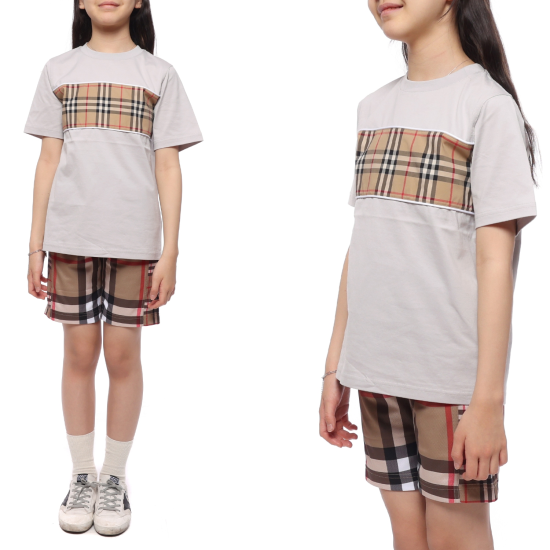 [버버리] 23SS 체크 패널 반팔티셔츠 (8065753 SOFT SILVER GREY 23S)