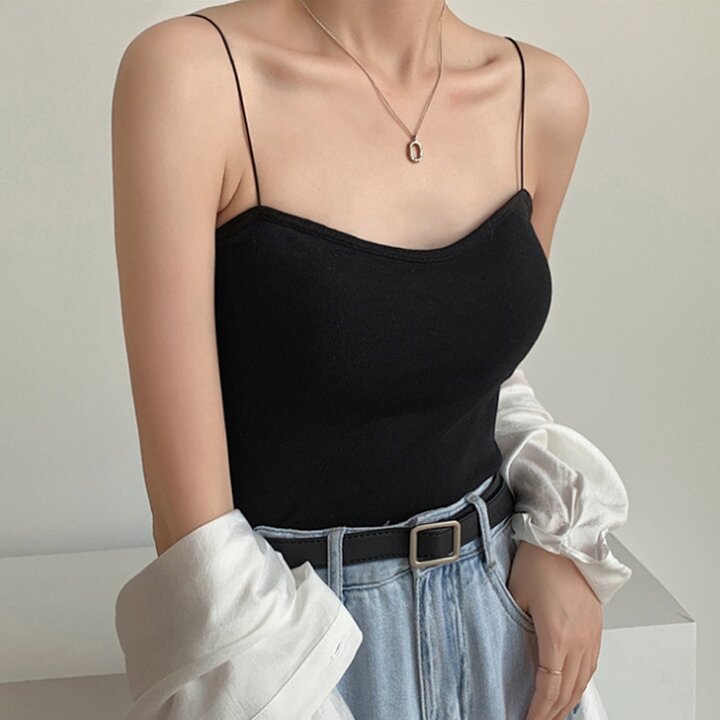 브라탑 나시 캡내장 런닝형 속옷 여성 크롭 끈나시브라