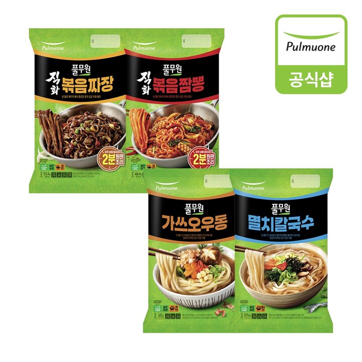 [풀무원]볶음짜장 2인+볶음짬뽕 2인+가쓰오우동 2인+멸치칼국수 2인