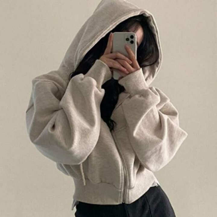 여성 캐주얼 후드티 루즈핏 기모 겨울 크롭 후드 집업 후드티 집업